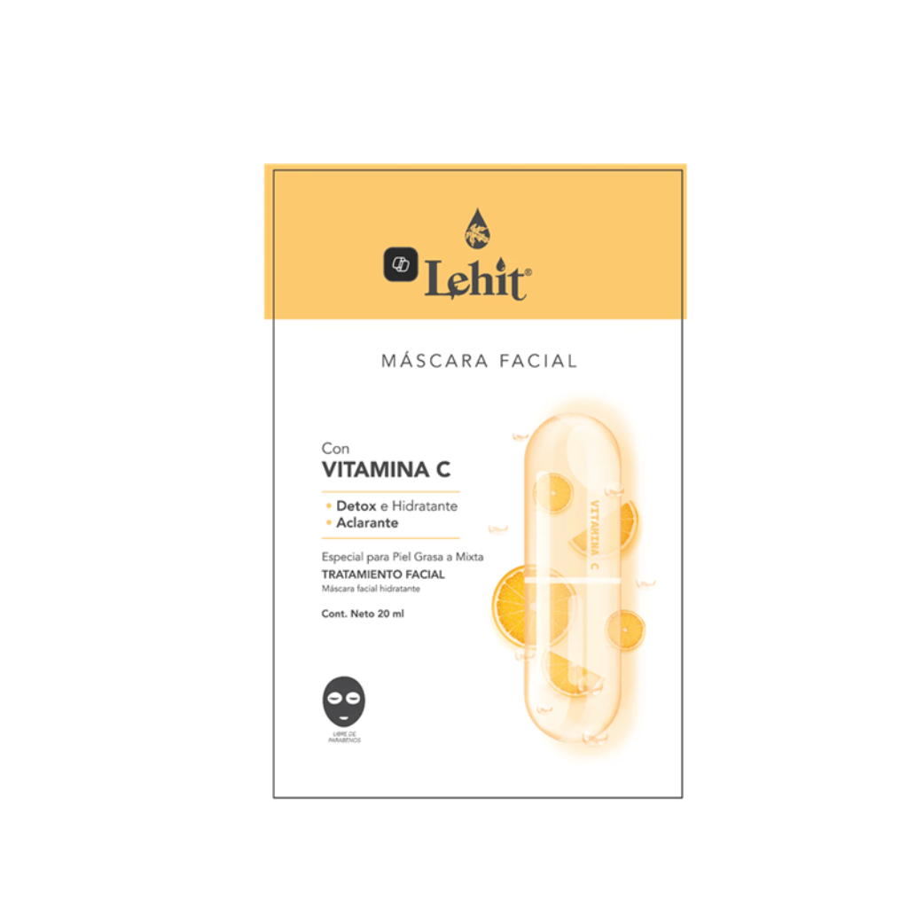 Máscara Facial Vitamina C Detox E Hidratante 20 ml Lehit