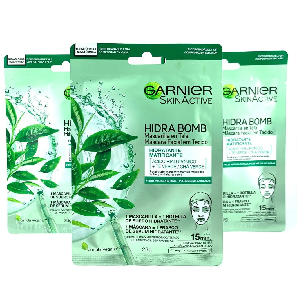 Mascarilla Velo Facial Hidra Bomb Té Verde 28 g Garnier
