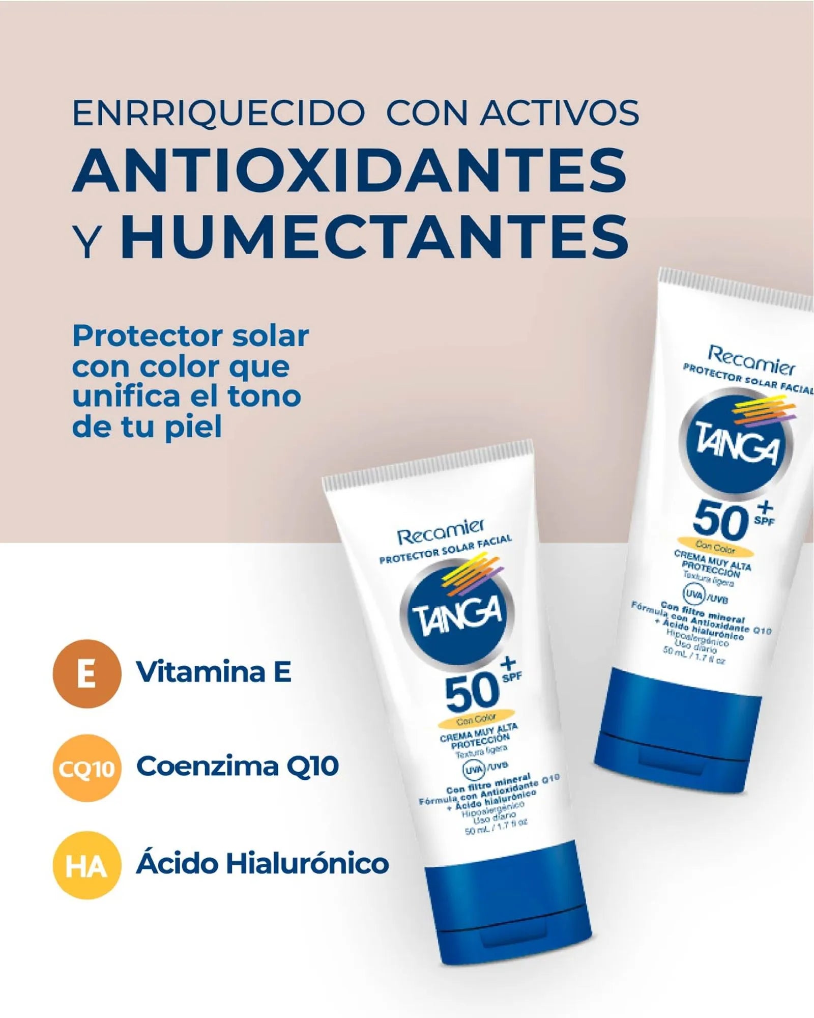 Tanga Spf 50 Facial Con Color X50 Ml Recamier